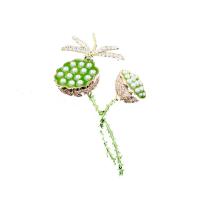 Cubic Zirconia Brooch, Brass, with Plastic Pearl, Lotus Seedpod, gold color plated, fashion jewelry & micro pave cubic zirconia & for woman, green [