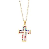 Cubic Zirconia Stainless Steel Necklace, 304 Stainless Steel, with 5CM extender chain, Cross, polished, fashion jewelry & micro pave cubic zirconia & for woman, mixed colors Approx 45 cm [