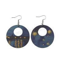 Wood Earring, with 304 Stainless Steel, printing, Bohemian style & for woman [