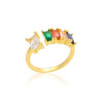 Цирконий Micro Pave Латунь палец кольцо, плакированный настоящим золотом, инкрустированное микро кубического циркония & Женский, золотой, 20mm, продается PC[