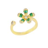 Cubic Zirconia Micro Pave Brass Finger Ring, Flower, real gold plated, micro pave cubic zirconia & for woman 23mm [