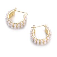 Brass Drop Earring, with Plastic Pearl, real gold plated, for woman, golden [