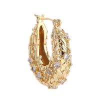 Cubic Zirconia Pendiente Brass Micro Pave, metal, chapado en oro real, micro arcilla de zirconia cúbica & para mujer, dorado, 25x10mm, Vendido por Par[