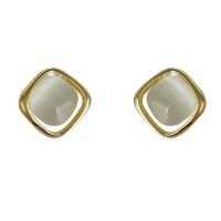 Cats Eye Earring, Brass, with Cats Eye, Square, gold color plated, fashion jewelry & for woman, 16mm 