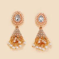 Plastic Pearl Zinc Alloy Earring, with Plastic Pearl, gold color plated, fashion jewelry & for woman & with rhinestone, golden 