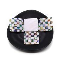 Mosaic Pattern Shell Pendants, Natural Seashell, Rhombus, patchwork & DIY, mixed colors, 36mm 