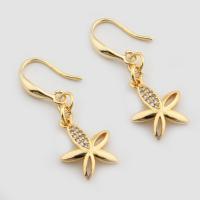 925 Sterling Silver Drop Earring, Flower, gold color plated, fashion jewelry & micro pave cubic zirconia & for woman 