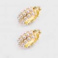 925 Sterling Silver Lever Back Earring, with Plastic Pearl, gold color plated, fashion jewelry & for woman [