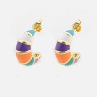 Sterling Silver Stud Earring, 925 Sterling Silver, gold color plated, fashion jewelry & for woman & enamel [