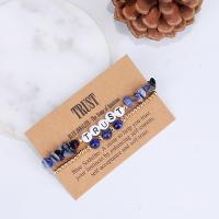 Naturelle Lapis Lazuli Bracelet, avec plastique revêtu de cuivre & laiton & Acrylique, fait à la main, 2 pièces & bijoux de mode & élastique & pour femme Environ 18 cm, Vendu par fixé