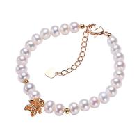 Cultured Freshwater Pearl Brass Bracelet, with Freshwater Pearl, with 4CM extender chain, gold color plated, fashion jewelry & for woman, white Approx 16 cm [