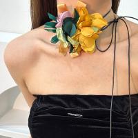 Fashion Choker Necklace, Silk, with Cloth & Wax Cord, Flower, fashion jewelry 