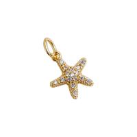 Cubic Zirconia Micro Pave Brass Pendant, Starfish, high quality plated, DIY & micro pave cubic zirconia, gold, 11mm 