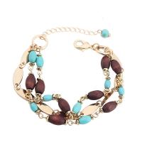 bracelet en alliage zinc à turquoise , alliage de zinc, avec turquoise & bois, avec 5cm chaînes de rallonge, fait à la main, bijoux de mode & pour femme, multicolore cm, Vendu par brin[