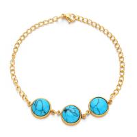 Bracelets turquoises, Acier inoxydable 304, avec turquoise, Placage ionique sous vide, bijoux de mode & pour femme, doré, 12mm cm, Vendu par PC[