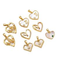 Cubic Zirconia Micro Pave Brass Pendant, with White Shell, Heart, real gold plated, DIY & micro pave cubic zirconia, Crystal Gold 