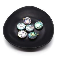 Abalone Shell Pendants, with Brass, Flat Round, gold color plated, DIY, multi-colored, 20mm [