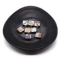 Abalone Shell Pendants, with Brass,  Square, gold color plated, DIY, multi-colored, 12mm [