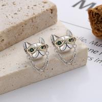 Sterling Silver Stud Earring, 925 Sterling Silver, Dog, Antique finish, fashion jewelry & micro pave cubic zirconia & for woman [