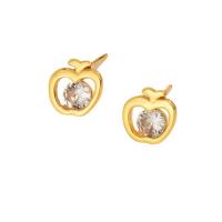Cubic Zircon Brass Earring, Apple, gold color plated, fashion jewelry & micro pave cubic zirconia & for woman 