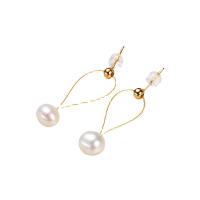 Freshwater Pearl Brass Earring, with Freshwater Pearl, 14K gold plated, fashion jewelry & for woman, two different colored, 8-9mm [