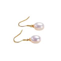 Freshwater Pearl Brass Earring, gold color plated, fashion jewelry & for woman, two different colored, 7-8mm [