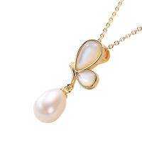 Shell Freshwater Pearl Necklace, Brass, with Pearl Oyster & Freshwater Pearl, gold color plated, fashion jewelry & for woman, two different colored, 8mm cm [