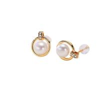 Freshwater Pearl Brass Earring, with Freshwater Pearl, 14K gold plated, fashion jewelry & micro pave cubic zirconia & for woman, two different colored, 7-8mm [