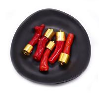 Synthetic Coral Pendants, with Brass, gold color plated, DIY, red 