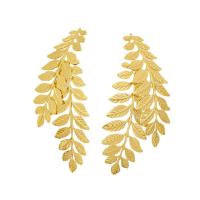 Iron Drop Earring, Leaf, gold color plated, fashion jewelry & for woman 
