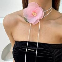 Fashion Choker Necklace, Cloth, with Wax Cord, Flower, fashion jewelry 