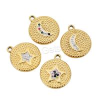 Rhinestone Stainless Steel Pendants, 304 Stainless Steel, Round, plated, DIY & micro pave rhinestone & enamel, gold, 15.5mm Approx 2mm 