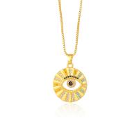 Evil Eye Jewelry Necklace, Brass, with 5CM extender chain, real gold plated & micro pave cubic zirconia & for woman, gold cm 
