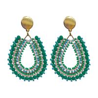 Boucles d'oreilles perle de verre, Acier inoxydable 304, avec Des billes de verre, fait à la main, bijoux de mode & pour femme, vert Vendu par paire[