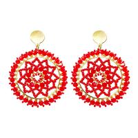 Glass Seed Beads Earring, 304 Stainless Steel, with Glass Beads, handmade, fashion jewelry & folk style & for woman, red [