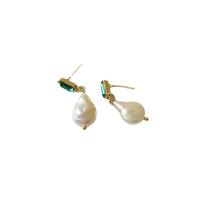 Freshwater Pearl Brass Earring, with Gemstone & Freshwater Pearl, high quality plated, fashion jewelry & for woman, two different colored, 30mm [