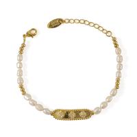 Cultured Freshwater Pearl Brass Bracelet, with Freshwater Pearl, with 4cm extender chain, real gold plated, fashion jewelry & for woman & with cubic zirconia, two different colored, 8mm .5 cm 