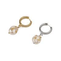 Freshwater Pearl Brass Earring, with Freshwater Pearl, plated, fashion jewelry & micro pave cubic zirconia & for woman & gold foil [