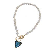 Plastic Pearl Necklace, with Zinc Alloy, handmade, fashion jewelry & for woman, two different colored .7 cm 