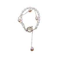 Zinc Alloy Pearl Bracelets, Freshwater Pearl, with Zinc Alloy, gold color plated, Double Layer & fashion jewelry & for woman, two different colored cm [