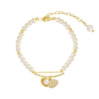 Bracelets de perles En alliage de zinc , perle d'eau douce cultivée, avec alliage de zinc, Placage de couleur d'or, bijoux de mode & pour femme, deux couleurs différentes cm, Vendu par brin