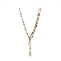 Natural Freshwater Pearl Necklace, with Zinc Alloy, gold color plated, fashion jewelry & for woman, two different colored cm [