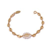 Cultured Freshwater Pearl Brass Bracelet, with Freshwater Pearl, with 1cm extender chain, Vacuum Ion Plating, fashion jewelry & for woman, two different colored .2 cm 