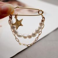 Freshwater Pearl Brooch, Brass, with Freshwater Pearl, gold color plated, fashion jewelry & for woman, two different colored, 4.5-5cm 