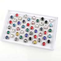 Zink-Legierung Ring Set, Zinklegierung, mit Glassteine & Zettelkasten & Schwamm, silberfarben plattiert, Modeschmuck & unisex & facettierte & gemischt, gemischte Farben, inner diameter:17~20mm, verkauft von Box