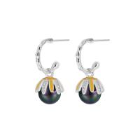 Brass Drop Earring, with Plastic Pearl, plated, fashion jewelry & for woman [