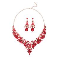 Rhinestone Zinc Alloy Jewelry Set, Stud Earring & necklace, with Plastic Pearl, with 5CM extender chain, plated, 2 pieces & fashion jewelry & for woman & with rhinestone Approx 43 cm 