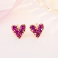 Cubic Zircon Brass Earring, Heart, rose gold color plated, fashion jewelry & micro pave cubic zirconia & for woman 