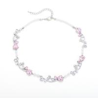 Zinc Alloy Cubic Zirconia Necklace, with Cubic Zirconia & Plastic Pearl, with 6CM extender chain, silver color plated, fashion jewelry & for woman, pink Approx 37 cm 