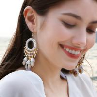 Freshwater Shell Earring, with Cotton Thread, fashion jewelry & for woman 